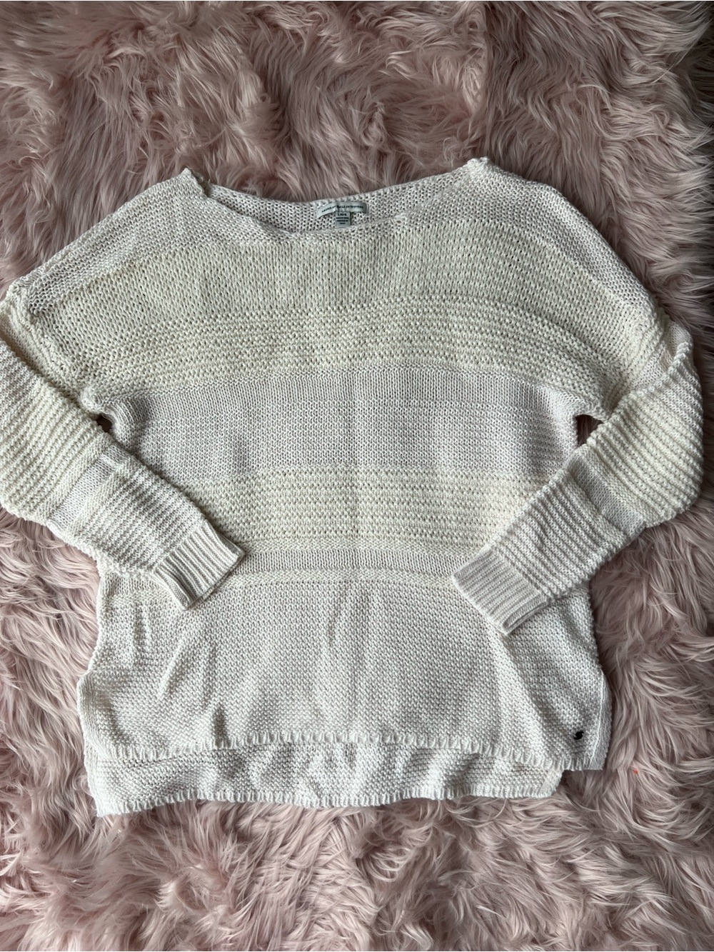 American Eagle Outfitters Cream Open-Knit Scoop Neck Sweater
